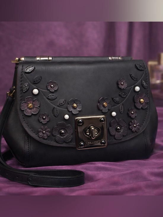 Coach Handbags - Coach Black Cherry Tea Rose Top Handle Bag Deep plum / Oxblood Leather